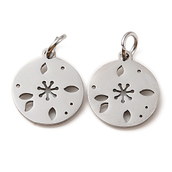 Flower 304 Stainless Steel Charms, Laser Cut, with Jump Ring, Stainless Steel Color, Hollow, Flat Round Charm, Flower, 13.5x12x1mm, Hole: 3.6mm