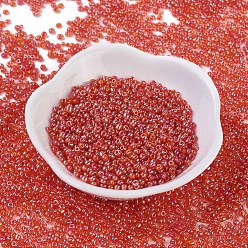 Orange Red 6/0 Round Glass Seed Beads, Transparent Colours Rainbow, Round Hole, Orange Red, 6/0, 4mm, Hole: 1.5mm, about 500pcs/50g, 50g/bag, 18bags/2pounds