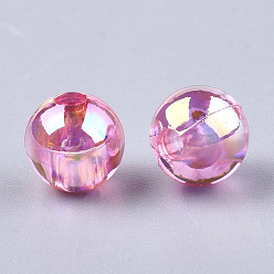 Rose Chaud Perles en plastique transparentes, de couleur plaquée ab , ronde, rose chaud, 6mm, trou: 1.6 mm, 4500 pcs / 500 g