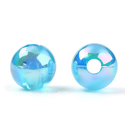Deep Sky Blue Transparent Acrylic Beads, AB Colors Plated, Round, Deep Sky Blue, 6mm, Hole: 1.8mm, about 4800pcs/500g