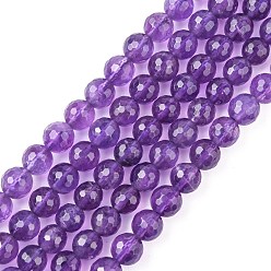 Améthyste Chapelets de perles naturelles améthyste, ronde, facette, pourpre, 10mm, Trou: 1mm, 18 pcs / chapelet, 8 pouce