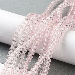 Pink Chapelets de perles en verre, facette, rondelle, rose, 4x3mm, Trou: 0.9mm, Environ 123~127 pcs/chapelet, 16.5~16.9 pouce (42~43 cm)
