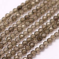 Smoky Quartz Natural Smoky Quartz Beads Strands, Dyed & Heated, Faceted, Round, 3mm, Hole: 0.5mm, about 132pcs/strand, 15.7 inch(40cm)