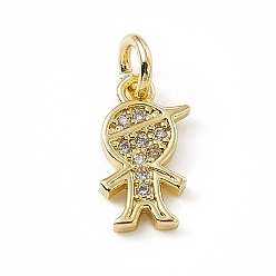 Real 18K Gold Plated Brass Micro Pave Clear Cubic Zirconia Boy Charms, with Open Jump Rings, Real 18K Gold Plated, 12.5x7x1.5mm, Jump Ring: 4.5x0.7mm, Inner Diameter: 3mm 