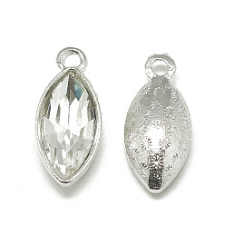 Clear Alloy Glass Pendants, Faceted, Horse Eye, Platinum, Clear, 20x9x5mm, Hole: 1.5mm