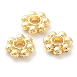 Golden Rack Plating Alloy Beads, Lead Free & Cadmium Free, Long-Lasting Plated, Flower, Real 18K Gold Plated, 7.5x2mm, Hole: 2mm