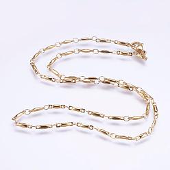 Golden 304 Stainless Steel Chain Necklaces, with Enamel and Lobster Claw Clasps, Ion Plating (IP), Rectangle, Golden, 17.7 inch(45cm)