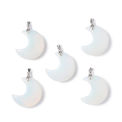 Opalite Opalite Pendants, Moon Charms, with Platinum Tone Brass Findings, 35x27x10mm, Hole: 10x4mm