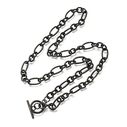 Electrophoresis Black Unisex 304 Stainless Steel Figaro Chain Necklaces, with Toggle Clasps, Electrophoresis Black, 20.47 inch(52cm)