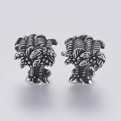Antique Silver 304 Stainless Steel European Beads, Coconut Tree, Antique Silver, 14x14.5x12mm, Hole: 5mm