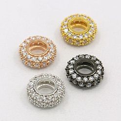 Couleur Mélangete Laiton zircone cubique perles européennes, rondelle, couleur mixte, 11x4mm, Trou: 5mm