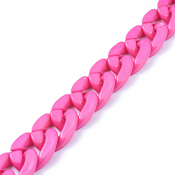 Hot Pink Handmade Opaque Acrylic Curb Chains, Twisted Chain, Oval, for Jewelry Making, Hot Pink, Link: 30x21x6mm, 39.37 inch(1m)/strand