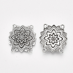 Antique Silver Tibetan Style Alloy Multi Strand Links, Cadmium Free & Lead Free,, Flower, Antique Silver, 26.5x27x4mm, Hole: 2mm, about 400pcs/1000g