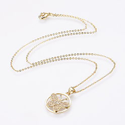 Настоящее золото 18K Ожерелье с кулоном из кубического циркония, с латунным кабельных цепей, реальный 18 k позолоченный, плоские круглые с бабочкой, 17.7 дюйм (45 см)