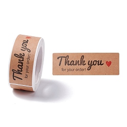 Heart Rectangle Thank You Theme Paper Stickers, Self Adhesive Roll Sticker Labels, for Envelopes, Bubble Mailers and Bags, Peru, Heart Pattern, 7.5x2.5x0.01cm, 120pcs/roll