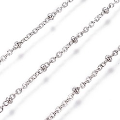 Couleur Acier Inoxydable 304 chaînes de câbles en acier inoxydable, chaînes satellites, avec des perles de rondelle, avec bobine, soudé, couleur inox, lien: 2x1.7x0.4 mm, perles: 2.2x1 mm, environ 82.02 pieds (25 m)/rouleau