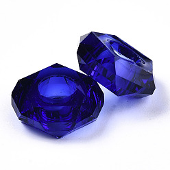 Bleu Foncé Perles européennes en résine époxy, Perles avec un grand trou   , donut, facette, bleu foncé, 13~14x5mm, Trou: 6mm