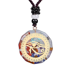 Doré  Chakra yoga thème pierres précieuses mélangées avec collier pendentif en résine polygone avec cordon en polyester pour femme, or, 15.75~17.72 pouce (40~45 cm)