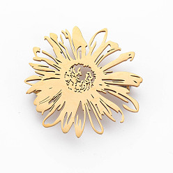 Golden Flower Brooch, 201 Stainless Steel Lapel Pin for Backpack Clothes, Nickel Free & Lead Free, Golden, 42.5x42.5x7mm, Pin: 0.7mm