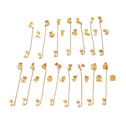 Golden Vacuum Plating 304 Stainless Steel Dangle Chains Stud Earrings, Asymmetrical Earrings for Women, Mixed Shape, Golden, 82~90mm, 9.5x7~7.5mm, Pin: 0.6mm