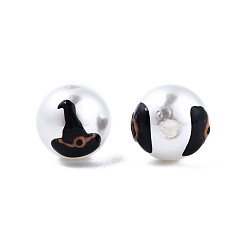 Black Halloween Opaque ABS Plastic Imitation Pearl Enamel Beads, Round with Witch Hat, Black, 11.5~12mm, Hole: 2mm