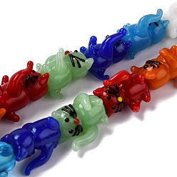Colorido Hilos de abalorios de murano hechos a mano, gato de dibujos animados, colorido, 18.5~21x18~19x15~21 mm, agujero: 2 mm, sobre 18 unidades / cadena, 12.99 pulgada (33 cm)