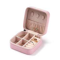 Pink PU Leather Jewelry Box, Travel Portable Jewelry Case, Zipper Storage Boxes, for Necklaces, Rings, Earrings and Pendants, Square, Pink, 10x10x5cm