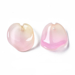 Pearl Pink Two Tone Spray Painted Glass Pendants, Petal, Pearl Pink, 20~21x18~19x7~8mm, Hole: 1mm