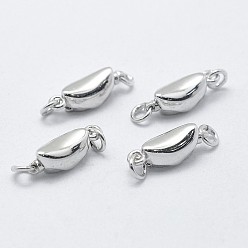 Platinum Rhodium Plated 925 Sterling Silver Box Clasps, with 925 Stamp, Oval, Platinum, 12.5x5x4mm, Hole: 2mm