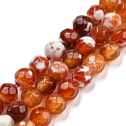 Chocolate Dyed Natural Fire Crackle Agate Beads Strands, Faceted Round, Chocolate, 4mm, Hole: 0.8mm, about 94~95pcs/strand, 14.37~14.57 inch(36.5~37cm)