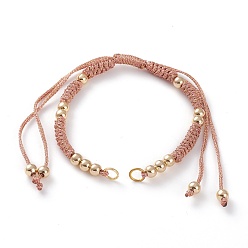Sandy Brown Adjustable Polyester Braided Cord Bracelet Making, with Metallic Cord, Brass Beads, 304 Stainless Steel Jump Rings, Sandy Brown, 5-1/2~11-3/8 inch(14~29cm)