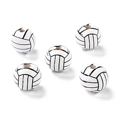 Volleyball Natural Wood Beads, Dyed, Round, Black, Volleyball, 15.5x14.5mm, Hole: 3.2mm