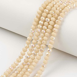 Mocassin Galvanoplastie opaques couleur unie perles de verre brins, demi arc-en-ciel plaqué, facette, rondelle, mocassin, 6x5mm, Trou: 1mm, Environ 85~88 pcs/chapelet, 16.1~16.5 pouce (41~42 cm)
