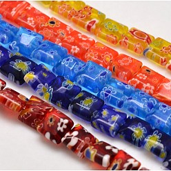 Mixed Color Handmade Millefiori Glass Square Bead Strands, Mixed Color, 8x8x4mm, Hole: 1mm, about 51pcs/strand, 15.5 inch