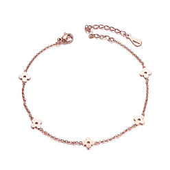 Rose Gold SHEGRACE Wonderful Titanium Steel Anklet, with Flowers(Chain Extenders Random Style), Rose Gold, 200mm