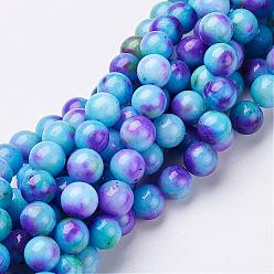 Coloré Chapelets de perles de jade , jade blanc naturel, teint, ronde, colorées, 6mm, Trou: 1mm, Environ 69 pcs/chapelet, 15.7 pouce