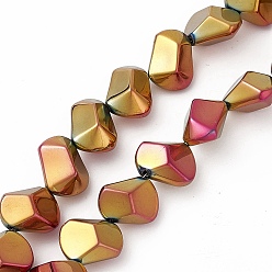 Rainbow Plated Full Plated Electroplate Glass Beads, Polygon, Rainbow Plated, 15.5~16x15.5x10~10.5mm, Hole: 1mm, about 50~51pcs/strand, 27.95''~29.13''(71~74cm)