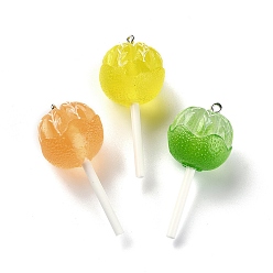 Mixed Color Translucent Resin Imitation Food Pendants, Lollipop Charms with Platinum Tone Iron Loops, Mixed Color, 48~50.5x22.5mm
