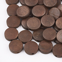 Saddle Brown Natural Pear Wood Beads, Dyed, Flat Round, Saddle Brown, 15x4mm, Hole: 1.8mm