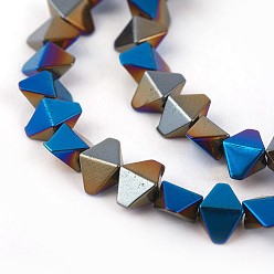 Blue Plated Electroplated Non-magnetic Synthetic Hematite Beads Strands, Half Plated, Rhombus, Blue Plated, 5.5x8x4mm, Hole: 0.8mm, about 73pcs/strand, 15.74 inch(40cm)