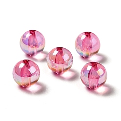 Rose Brumeux Placage uv perles acryliques irisées arc-en-ciel, ronde, rose brumeuse, 15~15.5x15.5~16mm, Trou: 2.7mm