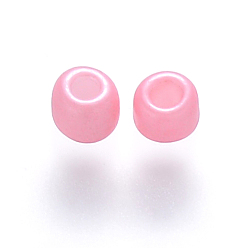 Pink 6/0 perles de rocaille rondes en verre de peinture de cuisson, rose, 4~5x3~4mm, trou: 1~2 mm, environ 4500 pièces / livre