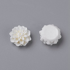 White Resin Cabochons, Flower, White, 15mm in diameter, 8mm thick