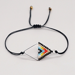 Colorful Rhombus Loom Pattern MIYUKI Seed Beads Bracelets for Women, Adjustable Nylon Cord Braided Bead Bracelets, Colorful, 11 inch(28cm)