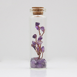Аметист Стеклянные бутылки желая украшения, с аметистовым деревом внутри и пробкой, 22x74 мм