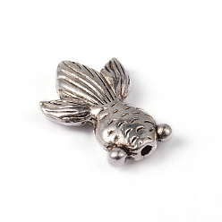 Antique Silver Goldfish Tibetan Style Alloy Beads, Cadmium Free & Lead Free, Antique Silver, 11x15x3mm, Hole: 1mm