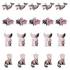 Mixed Color 20Pcs 4 Style Halloween Alloy Enamel Pendants, Golden, Cat & Rabbit & Bat & Shark, Mixed Color, 28x16mm, 5pcs/style