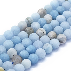 Aquamarine Natural Aquamarine Beads Strands, Frosted, Round, 8mm, Hole: 1mm, about 48~49pcs/Strand, 15.35 inch(39cm)
