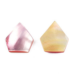 Pink Cabujones naturales turbo cornulus/top shells, con acrílico y concha amarilla, forma de diamante, rosa, 18.5x16.5x4.5~5.5 mm