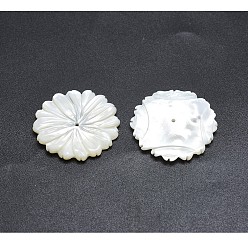 Белые Ракушки Цветочные натуральный белый стеклянные бусы, перламутровые бусы, 29~29.5x3 мм, отверстие : 0.8 мм